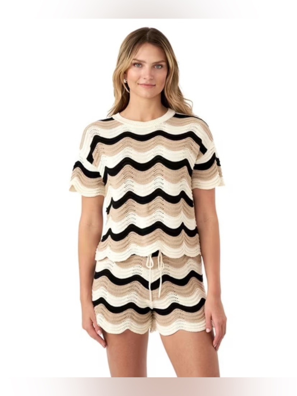 Edited|Boho crotchet knit striped sweater top-Beachy oversized boxy fit•••NWT
